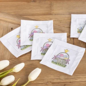 Cotton Hemstitched Bunny Cocktail Napkins S/4