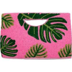 LCD Hot Pink Palm Leaf Beaded Handbag