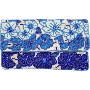 LCD Blue Floral Double Sided Beaded Clutch