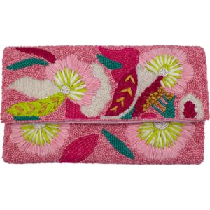 LCD Raffia Floral Beaded Clutch