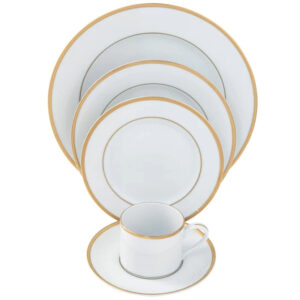 Pickard Signature Gold Ultra White No Monogram 5 Piece Place Setting
